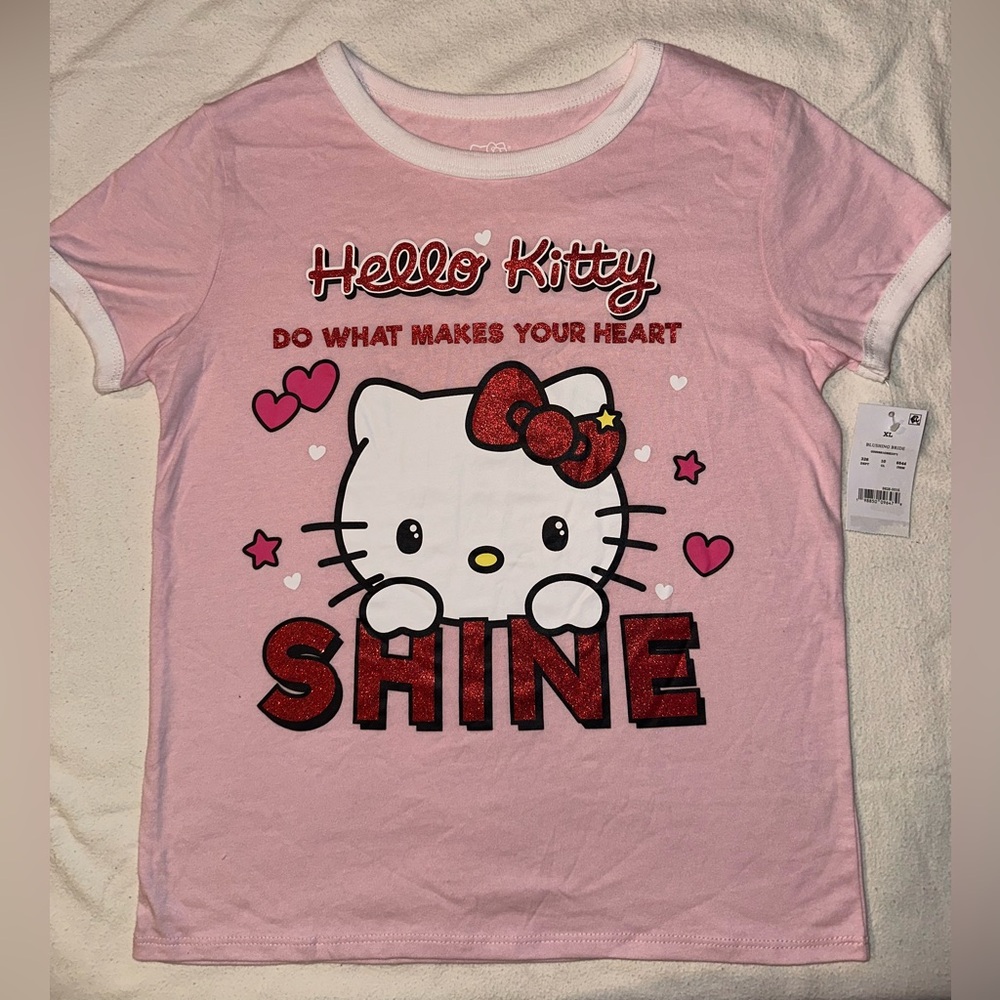 Hello Kitty Sanrio Cute Pink Girls XL Ringer Tee T-Shirt - NWT Kawaii